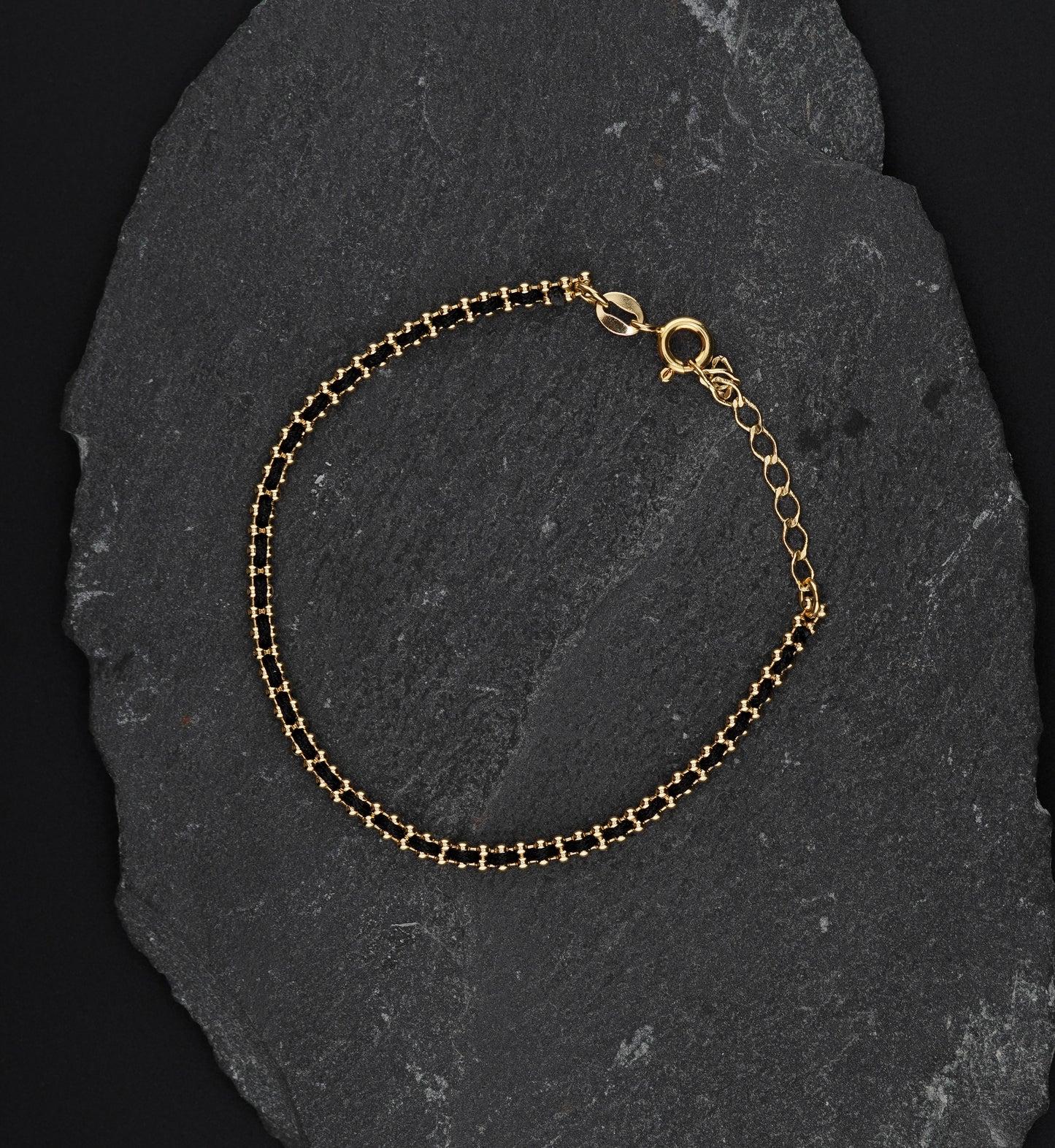 PULSERA INTERCALADA  HILO NEGRO 16 CM + EXT