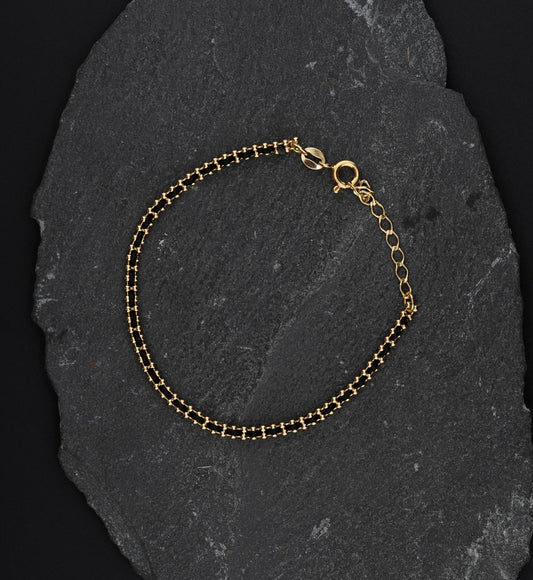 PULSERA INTERCALADA  HILO NEGRO 16 CM + EXT