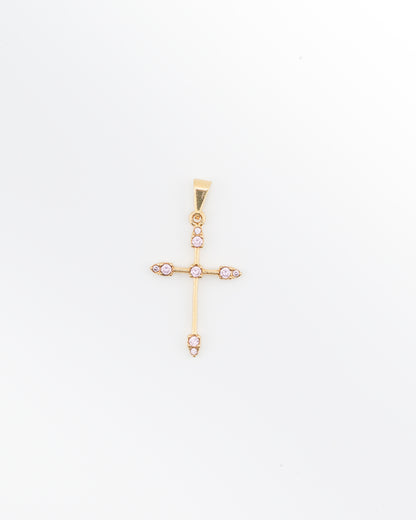 DIJE CRUZ TUBULAR ROSADO 3.3 CM