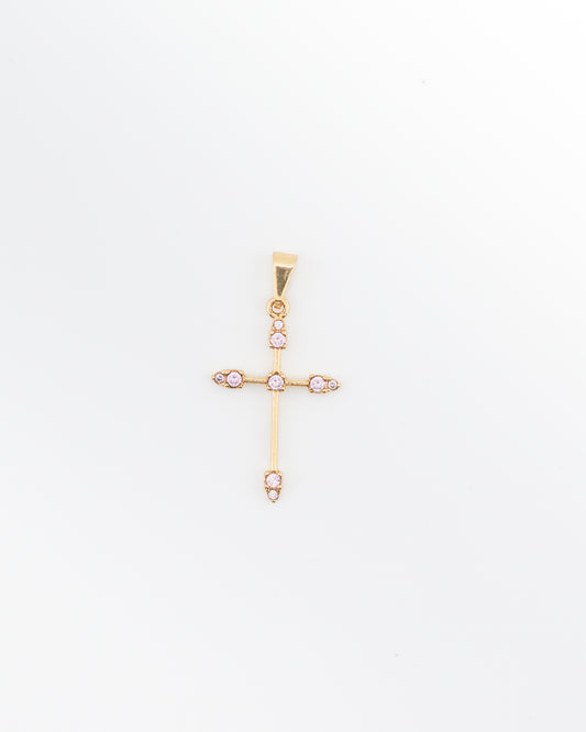 DIJE CRUZ TUBULAR ROSADO 3.3 CM
