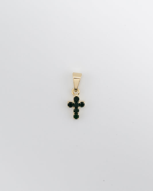 DIJE CRUZ CIRCONIAS VERDE OSCURO 1.7 CM