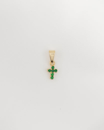 DIJE CRUZ CIRCONIAS VERDES 1.5 CM