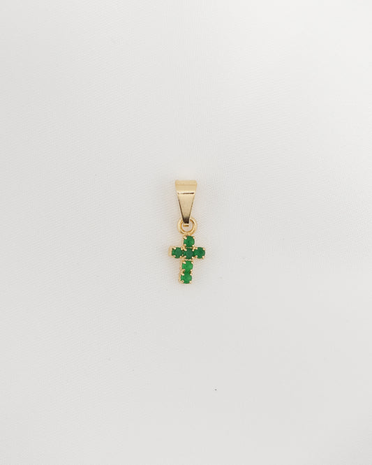DIJE CRUZ CIRCONIAS VERDES 1.5 CM