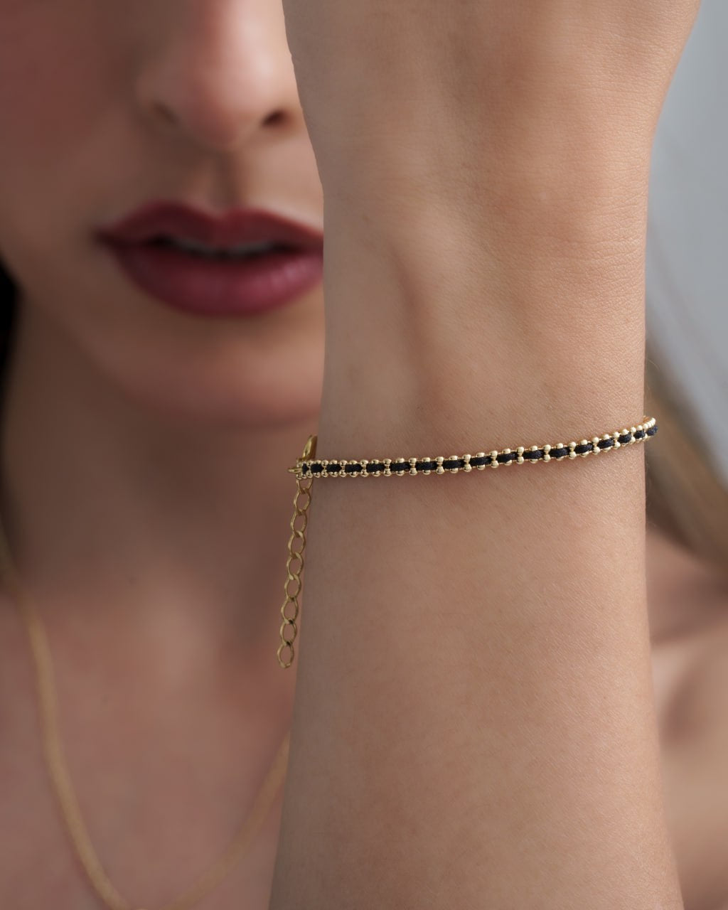 PULSERA INTERCALADA  HILO NEGRO 16 CM + EXT